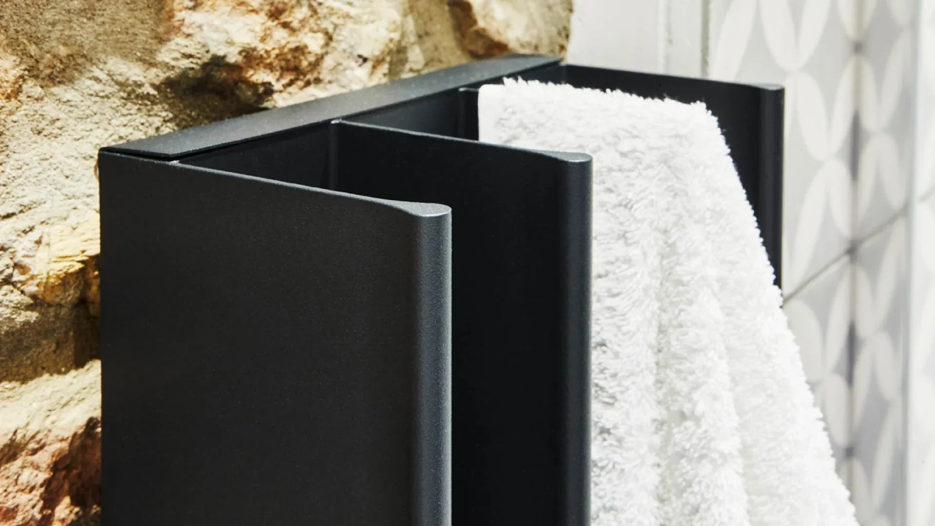 electric heated towel rails with towel hanging off